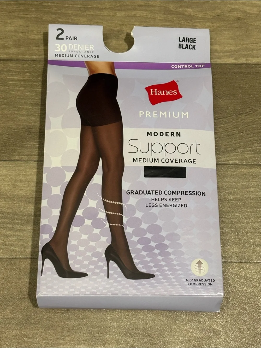 Hanes Women's 2pk Modern SupportGraduated Compression Tights Black Size L